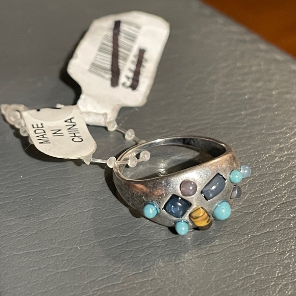 Free People Turquoise Tortoise Silver tone Stone Dome Ring, Size 7, NWT! - Picture 14 of 16